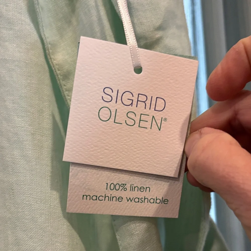 Sigrid Olsen Pale Green Linen Top, M - Picture 3 of 7